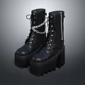 Black Lace Up Platform Boots With Chain Detail And Chunky Soles