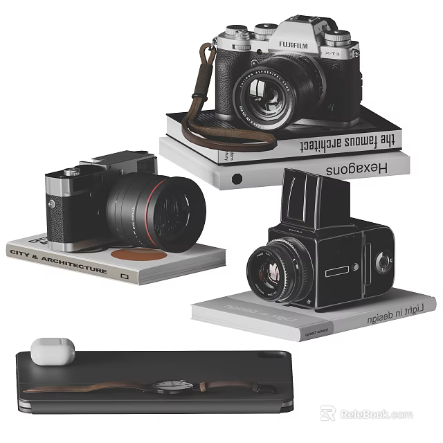 Showcase of Digital Cameras Wireless Earbuds and Electronic Tech Gadgets 3d model 
