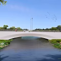 Scenic Arch Bridge Over River With Greenery Trees Cars And Pedestrians