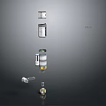 Various Industrial Mechanical Parts Including Cans Valves And Fittings On Gray Background