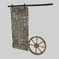 Rustic Wooden Barn Door with Traditional Design and Decorative Wheel