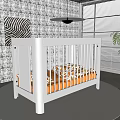 White Baby Crib with Floral Bedding and Orange Mattress in Modern Nursery Room