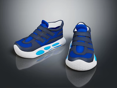 Blue Casual Sneakers With Velcro Straps White Sole And Blue Dots Design 3d model