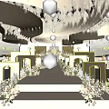 Elegant Banquet Hall Interior With Flower Aisle Arches And Hanging Decor