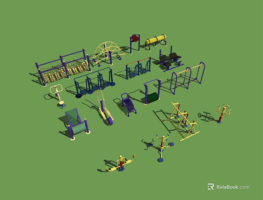 Diverse Outdoor Sports Equipment Including Bars Swings for Community Fitness Activities 3d model 