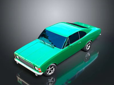 Shiny Green Classic Two Door Car With Black Roof And Silver Wheels On Dark Background 3d model