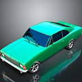 Shiny Green Classic Two Door Car With Black Roof And Silver Wheels On Dark Background