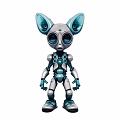 Futuristic Robot Figurine With Large Blue Ears Big Eyes And Silver Blue Body