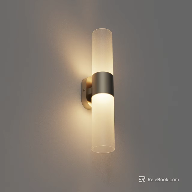 Modern Cylindrical Wall Lamp With Transparent Shade And Metal Ring Design 3d model 