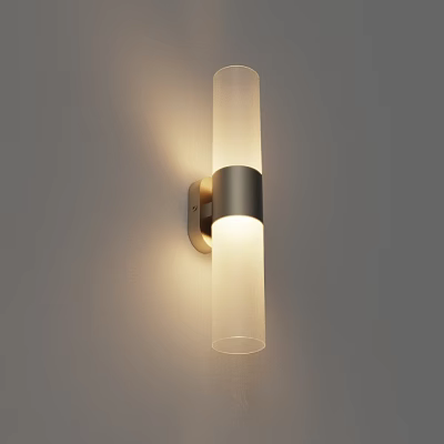 Modern Cylindrical Wall Lamp With Transparent Shade And Metal Ring Design 3d model