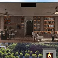 Modern Living and Dining Room Interior With Black Leather Sofa Armchair Ceiling Fan and Decorative Art