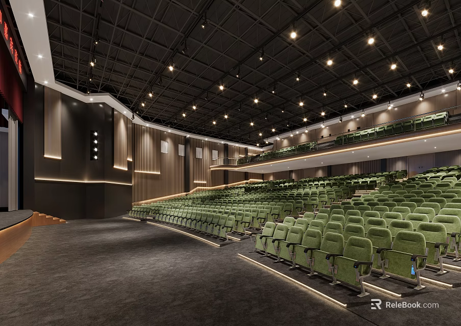 Modern Auditorium Interior With Green Seats And Stage 3d model 