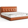 Modern Double Bed With Beige Upholstered Headboard And Spring Mattress