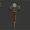 Industrial Measuring Equipment With Pressure Gauge Cylindrical Body Yellow Tubes Red Indicator And Metal Rod
