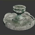 Classical Stone Fountain With Circular Base And Moss Covered Bowl Top