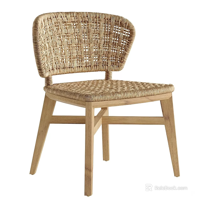 Natural Woven Single Chair with Light Wooden Frame Minimalist Contemporary Design 3d model 