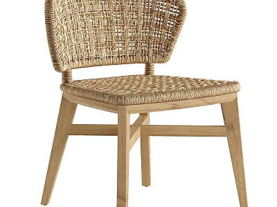Natural Woven Single Chair with Light Wooden Frame Minimalist Contemporary Design 3d model