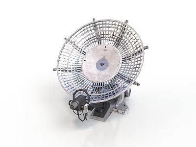 Industrial Metal Fan With Mesh Guard Blade And Black Base Structure 3d model