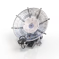 Industrial Metal Fan With Mesh Guard Blade And Black Base Structure