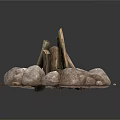 Natural Scenic Outdoor Fire Pit with Stacked Logs and Surrounding Stones