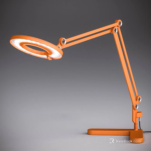 Modern Orange Desk Lamp With Adjustable Arm And Circular Ring Light For Home Office 3d model 