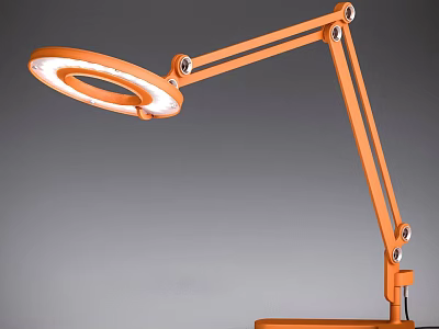 Modern Orange Desk Lamp With Adjustable Arm And Circular Ring Light For Home Office 3d model