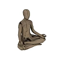 Hand Carved Wooden Human Figure Sculpture Seated in Lotus Meditation Pose with Textured Surface