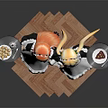 Anime Game Characters In Black White Maid Outfits Holding Trays With Drinks And Food