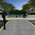 Modern Residential Landscape With Modern Building Trees Paved Area And People