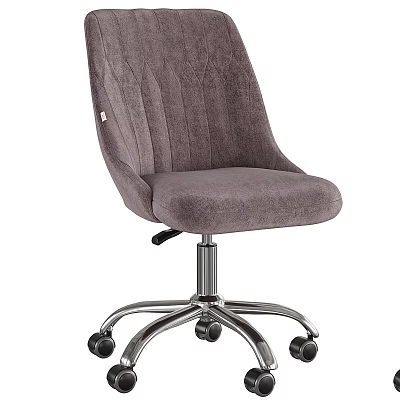 Comfortable Gray Velvet Desk and Chair Set with Metal Base and Rolling Wheels 3d model