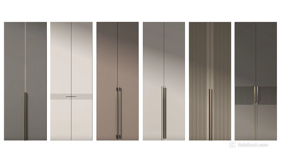 Modern Wardrobe Doors with Various Designs Including Smooth Surfaces and Stripes 3d model