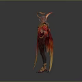 Red And Yellow Fantasy Phoenix Creature With Ornate Horns And Feathered Wings