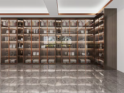 Modern Display Shelves With Well Lit Organized Racks In Spacious Marble Floor Room 3d model