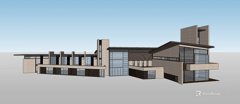 Modern Building Exterior Design With Glass Windows And Contemporary Architectural Features 3d model 