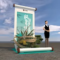 Traditional Scroll Style Photo Spot With Chinese Characters Female Staff And Plant Decorations