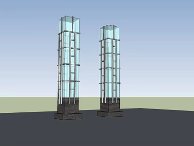 Two Tower shaped Outdoor Lights With Transparent Glass And Black Base Design 3d model