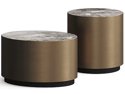 Modern Cylindrical Desks With Marble Top Brushed Brass Body And Black Base 3d model
