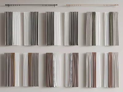 Various Colored Striped Curtains with White Gray Brown and Green for Home Decor 3d model