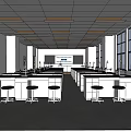 School Science Laboratory With Rows Of Lab Tables Black Stools And Windows 3d model