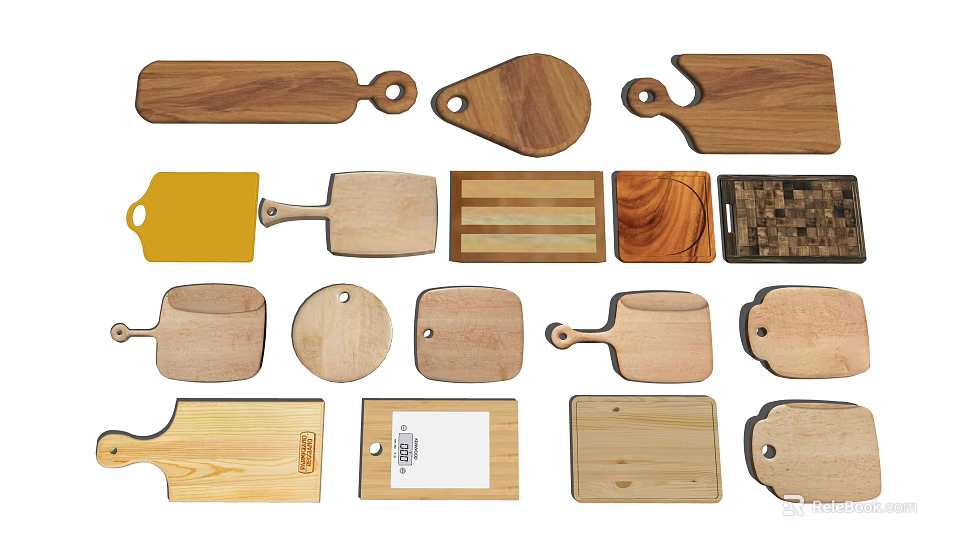 Various Shapes Wooden Cutting Boards As Essential Kitchen Utensils With Different Designs 3d model 
