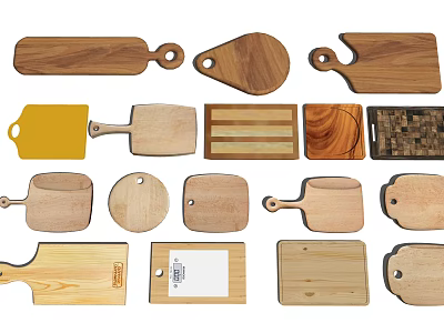 Various Shapes Wooden Cutting Boards As Essential Kitchen Utensils With Different Designs 3d model