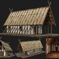 Ancient Building Featuring Thatch Roof Wooden Frame Traditional Design Interior Details Multiple Views