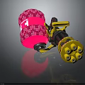 Colorful Weapon Design With Red Patterned Barrel Yellow Grip and Multiple Muzzles