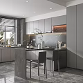 Modern Kitchen Interior With Marble Island Grey Cabinets Window View And Natural Light