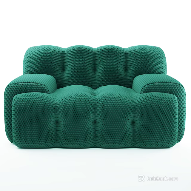 Green Modern Single Seater Sofa With Textured Upholstery And Tufted Details 3d model 