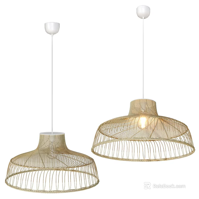 Modern Woven Pendant Lights With Dome Shaped Natural Tone Lampshade Design 3d model 