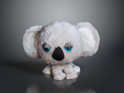 Plush Koala Toy With Big Blue Eyes Black Nose And Light Gray Fuzzy Body 3d model