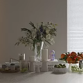 Decorative Ornament Combination With Fresh Flower Bouquet Candles And Citrus Fruits
