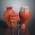 Decorative Red Pottery Jars With Lid Various Sizes And Metal Stand