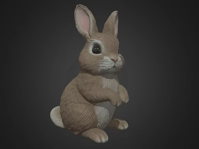 Cute Brown Rabbit Sitting With Front Paws Raised On Black Background 3d model